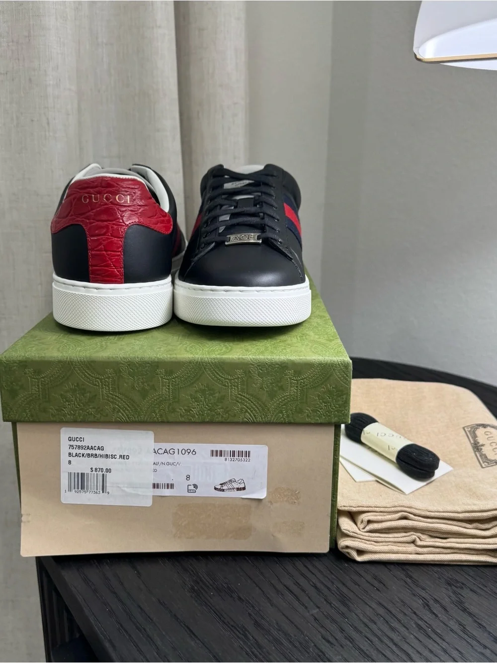 Gucci Ace Web Sneakers Leather Black 9